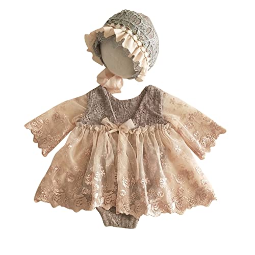 Neugeborenes Baby Mädchen Tutu Kleidung Fotografie Kostüm Requisiten Prinzessin Kostüm Mädchen Spitze Strampler Kleid Baby Fotoshooting Outfits Foto Prop Outfits mit Stirnband,Ärmel Kaffee,0-1 Monate von Herbests