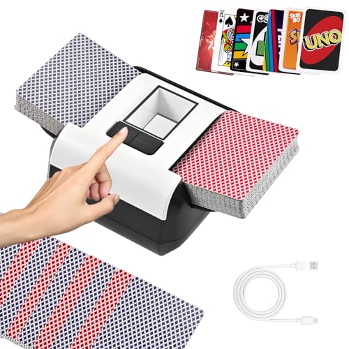 Herboom Automatischer Kartenmischer Elektrische für 2 Decks, Aufladbarer Karten Mischgerät mit 2000mAh Akku Geräuscharm für UNO, Poker, Phase 10, FiveCrowns von Herboom