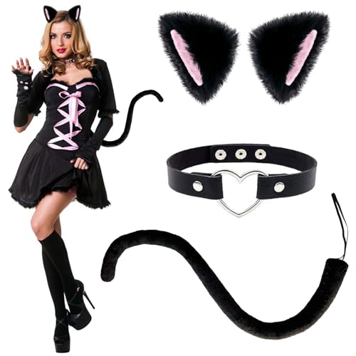 Herbst 3-teiliges Set Katze Cosplay Set Schwarz Katzenkostüm für Kinder Katzenohren Haarreif Schwanzkragen Kostüm Katze Party Halloween Karneval Tier Cosplay-Kostüm-Katze Herbst 3-teiliges Set Katze Cosplay Set Schwarz Katzenkostüm für Kinder Katzenohren Haarreif Schwanzkragen Kostüm Katze Party Halloween Karneval Tier Cosplay-Kostüm-Katze von Herbst