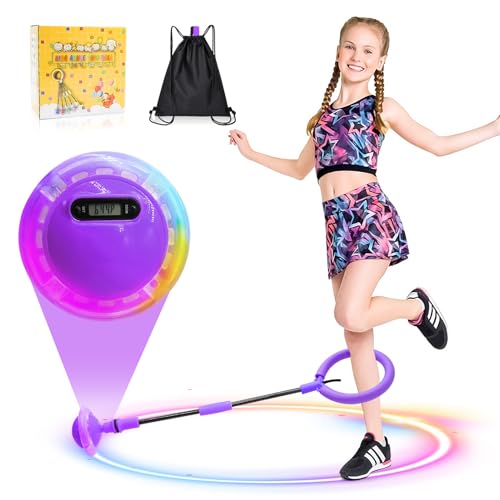 Herbst Kinder Blinkender Springring mit Zähler Timer Kalorienzähler Faltbarer Jumping Ball Fußkreisel Swing Wheel mit Lichtrad Fitness Spielzeug für Mädchen (Lila) von Herbst