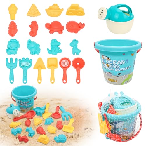 Herbst 20 Stück Strand Sandspielzeug Set, Sandkasten Spielzeug Mädchen Junge mit Eimer, Netzbeutel, Sandformen, Weichem Kunststoff Spielzeug, Gartenspielzeug ab 2 3 4 5 Jahre Mädchen Junge von Herbst