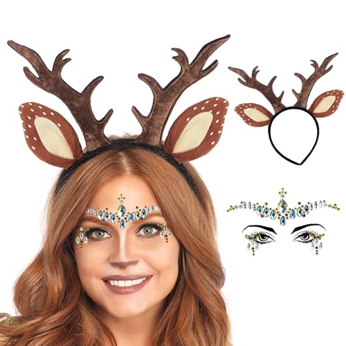 Herbst Rentier Haarreif mit Ohren, Karneval Kostüm Damen Mädchen Reh kostüm Kopfschmuck Haarreifen mit Gesichtstattoo für Karneval Fasching Halloween Party Kostüm Herbst Rentier Haarreif mit Ohren, Karneval Kostüm Damen Mädchen Reh kostüm Kopfschmuck Haarreifen mit Gesichtstattoo für Karneval Fasching Halloween Party Kostüm von Herbst