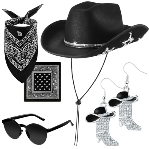Hercicy Cowgirl-Kostüm-Set mit Hut, Sonnenbrille, Bandana und Ohrringen, Stern, Cowboy-Zubehör für Damen und Herren, Cosplay-Party, 4-teilig Hercicy Cowgirl-Kostüm-Set mit Hut, Sonnenbrille, Bandana und Ohrringen, Stern, Cowboy-Zubehör für Damen und Herren, Cosplay-Party, 4-teilig von Hercicy
