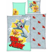 Tom & Jerry 4473209050 - Bettwäsche (grau), 80x80 cm + 135x200 cm, 100% Baumwolle von Herding