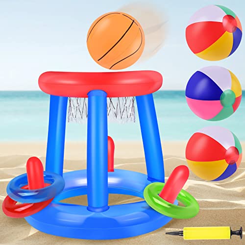 Herefun Aufblasbares Pool-Basketball Spielzeug, 9 Pcs Basketballkorb Set Aufblasbares, Schwimmbecken Basketballspiel mit Kreis & Bälle, Kinder Wasserspiele Wasserspielzeug Wurfspiele-Set für Sommer Herefun Aufblasbares Pool-Basketball Spielzeug, 9 Pcs Basketballkorb Set Aufblasbares, Schwimmbecken Basketballspiel mit Kreis & Bälle, Kinder Wasserspiele Wasserspielzeug Wurfspiele-Set für Sommer von Herefun