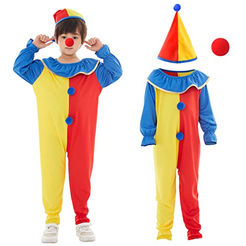 Herefun Clown Kostüm Kinder, Clown Jumpsuit für Jungen Mädchen, Faschingskostüme kinder, Karneval Cosplay Costume mit Hut und Nase Herefun Clown Kostüm Kinder, Clown Jumpsuit für Jungen Mädchen, Faschingskostüme kinder, Karneval Cosplay Costume mit Hut und Nase von Herefun