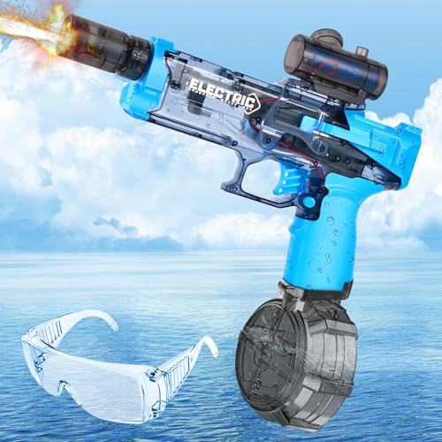 Herefun Elektrische Wasserpistole, Große Kapazität Wasserpistole mit Sound- und Lichteffekten, Automatische Wasserpistole Elektrisch für Erwachsene und Kinder, Sommer Wasserspielzeug (Blau) von Herefun