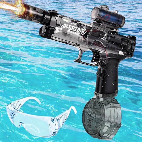 Herefun Elektrische Wasserpistole, Große Kapazität Wasserpistole mit Sound- und Lichteffekten, Automatische Wasserpistole Elektrisch für Erwachsene und Kinder, Sommer Wasserspielzeug (Schwarz) von Herefun