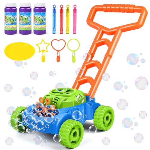 Herefun Rasenmäher Kinder Seifenblasenmaschine, Seifenblasen Rasenmäher mit Geräusch, Bubble Machine für Sommer im Freien Garten Gartenspielzeug, Geschenke für Jungen Mädchen ab 3 Jahre (Blau) von Herefun