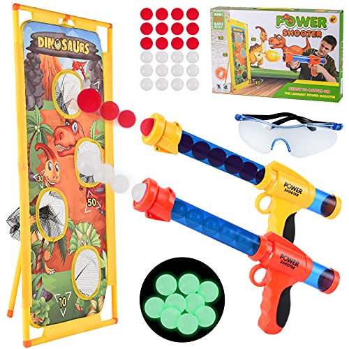 Herefun Schießen Spielzeugpistolen Kinder, 2Pcs Spielzeug Schaumball Pistole, Schießspiel mit 24 Schaumbälle + Schutzbrille + Vierloch Schießgestell, Zielscheibe Spielzeug Geschenk 5 6 7 8 9+ Jahre von Herefun