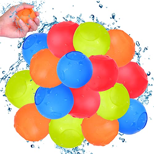 Herefun Wiederverwendbare Wasserballons, 16 Stück Wasserbomben Wiederverwendbar Selbstschließend, Silikon Wasserbälle Schnelles Befüllen, Splash Bälle Set, Outdoor Spielzeug für Kinder Wasserspiele von Herefun