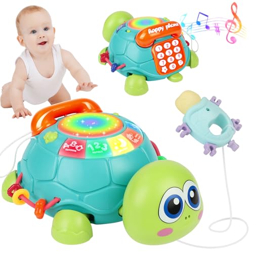Herenear Baby Krabbel Spielzeug, Schildkröten Krabbelspielzeug mit Licht und Musik, Pädagogisches Spielzeug Baby, Lernspielzeug Geschenk, Kriechendes und Singendes Musikalisches Babyspielzeug von Herenear