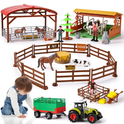 Herenear Bauernhof Tierfiguren Spielzeug, Bauernhof Spielzeug für Kinder, Realistische Tierfiguren Set, Bauernhoftiere Set mit Traktor, Eingezäuntem Anhänger, Zaun, Bauer, Futtersäcken Herenear Bauernhof Tierfiguren Spielzeug, Bauernhof Spielzeug für Kinder, Realistische Tierfiguren Set, Bauernhoftiere Set mit Traktor, Eingezäuntem Anhänger, Zaun, Bauer, Futtersäcken von Herenear