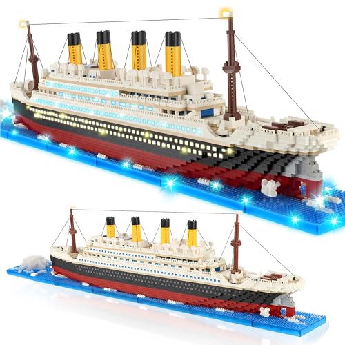 Herenear 4100+ Stück Titanic Bauspielzeug mit LED Licht, Titanic Schiff Baukasten, Bausteine Schiff Spielzeug, Geschenk Konstruktion Spielzeug für Erwachsene Jungen Kinder Mädchen 12+ von Herenear