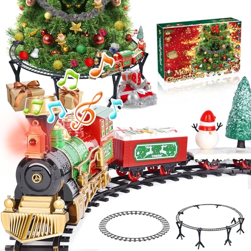 Herenear Elektrischer Zug Spielzeug Set für Kinder, Eisenbahn Kinder Elektrisch mit Sounds, Weihnachtszug unter/um den Weihnachtsbaum, Zug Spielzeug für Kinder ab 6 7 8 10+Jahren (II) von Herenear