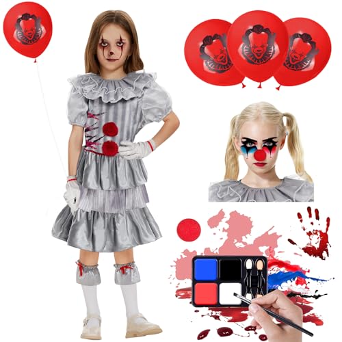 Herenear Halloween Clown Kostüm, Horror Clown Kostüm-Outfits, Halloween Scary Clown, Kinderkostüm Kleidung, Costume für Kinder Mädchen Damen Herren Erwachsene Adult Karneval Party Cosplay von Herenear
