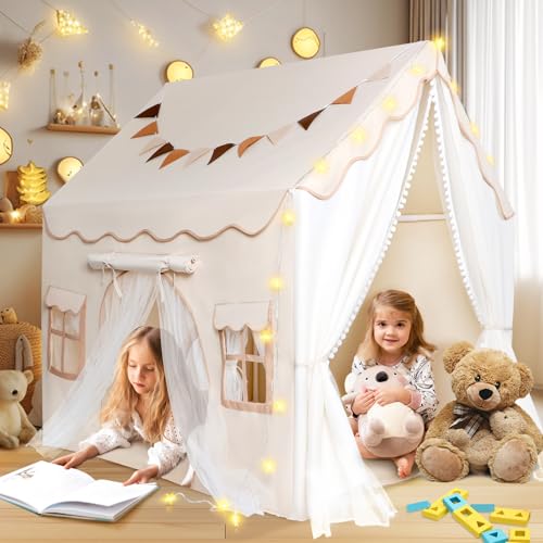 Herenear Kinderzelt mit 2 Eingängen, Spielzelt Kinder Indoor mit Lichtern und Zeltunterlage, Spielhaus Kinderhaus Innenbettzelt, Zelt Kinderzimmer Dekor für Kleinkinder ab 3 Jahre Herenear Kinderzelt mit 2 Eingängen, Spielzelt Kinder Indoor mit Lichtern und Zeltunterlage, Spielhaus Kinderhaus Innenbettzelt, Zelt Kinderzimmer Dekor für Kleinkinder ab 3 Jahre von Herenear