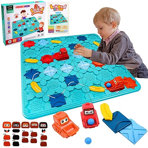 Herenear Logischer Straßenbauer für Kinder, Straßenbau Labyrinth, Großes Brett 54x54cm, Puzzle Labyrinth Brettspiele, Brettspiele ab 3 Jahre, Spiele ab 4 Jahren (Quadrat) von Herenear