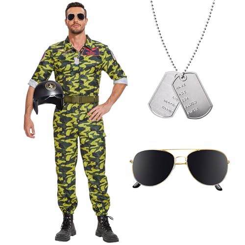 Herenear Pilot Kostüm - Kampfjet Overall für Herren, Halloween Erwachsene, Pilotenanzug Camouflage, Flieger Faschingskostüme Cosplay Party Karneval Herenear Pilot Kostüm - Kampfjet Overall für Herren, Halloween Erwachsene, Pilotenanzug Camouflage, Flieger Faschingskostüme Cosplay Party Karneval von Herenear