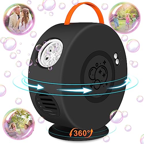 Herenear Seifenblasenmaschine, Bubble Machine 90°/360°drehbar, Automatischer Seifenblasenhersteller, Blasenmaschine Tragbare mit 500ml 6000+ Blasen pro Minute für Outdoor Party Hochzeit (Schwarz) von Herenear