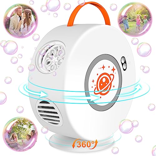 Herenear Seifenblasenmaschine, Bubble Machine 90°/360°drehbar, Automatischer Seifenblasenhersteller, Blasenmaschine Tragbare mit 500ml 6000+ Blasen pro Minute für Outdoor Party Hochzeit (Weiß) von Herenear