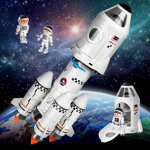 Herenear Space Raketen Spielzeug für Kinder, Space Shuttle Spielzeug für Kinder 3 4 5 6 7 8 9 Jahre, 5-in-1 STEM Wissenschaft Lernspielzeug mit Astronauten, Projektionslampe von Herenear