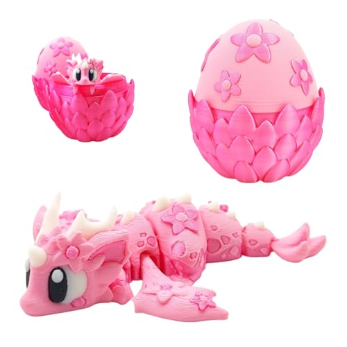 Herfair 3D Drache Im Ei Spielzeug 3D Gedruckter Drachenei mit Drache Kawaii Sakura Drachen mit Flexiblen Gelenken Desktop Dekor Ornament Geschenke für Kinder von Herfair