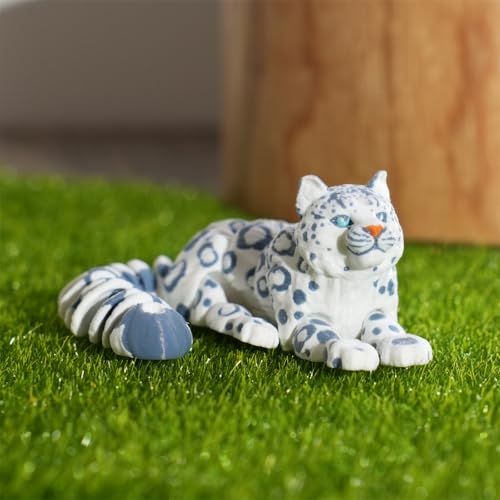 Herfair 3D Gedruckte Schneeleopard Figuren 3D Tiere Spielzeug mit Flexible Gelenke Fidget Toys Ornament Realistische Leopard Schreibtisch Deko von Herfair