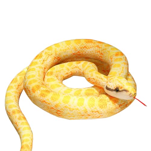 Herfair Große Plüschschlange Stofftier Realistische Schlange Plüschtier Kuschelschlange Riesige Schlange Kuscheltier Stoffschlange Halloween Spielzeug für Kinder Erwachsene (Goldene Python,200cm) von Herfair