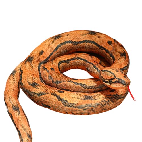 Herfair Große Plüschschlange Stofftier Realistische Schlange Plüschtier Kuschelschlange Riesige Schlange Kuscheltier Stoffschlange Halloween Spielzeug für Kinder Erwachsene (Rote Kette Python,200cm) von Herfair