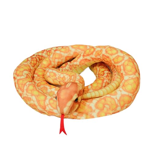 Herfair Große Schlange Plüschtier, Realistische Schlange Plüschstofftier, Riesige Schlange Kuscheltier Halloween Spielzeug für Kinder Jungen Mädchen (Gelb gefleckte Schlange,200cm) von Herfair