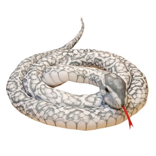 Herfair Große Schlange Plüschtier, Realistische Schlange Plüschstofftier, Riesige Schlange Kuscheltier Halloween Spielzeug für Kinder Jungen Mädchen (Weiß gefleckte Schlange,110cm) von Herfair