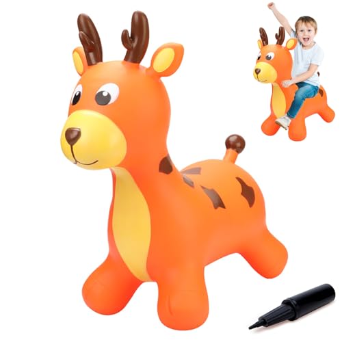 Herfair Hüpftier ab 2 Jahre Kinder Aufblasbare Hirsch mit Luftpumpe Hüpfball Hüpfspielzeug Geschenk für Weihnachten, Tragfähigkeit 150 kg (A) von Herfair