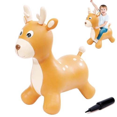 Herfair Hüpftier ab 2 Jahre Kinder Aufblasbare Hirsch mit Luftpumpe Hüpfball Hüpfspielzeug Geschenk für Weihnachten, Tragfähigkeit 150 kg (C) von Herfair