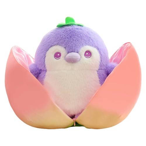Herfair Kuscheltier Pinguin PlüSchtier, Pinguin Stofftier zum Kuscheln & Spielen, Plüschpinguin Kissen Puppe Geschenk für Fans Kinder Mädchen Jungen (30cm,Pfirsich + Lila Pinguin) von Herfair