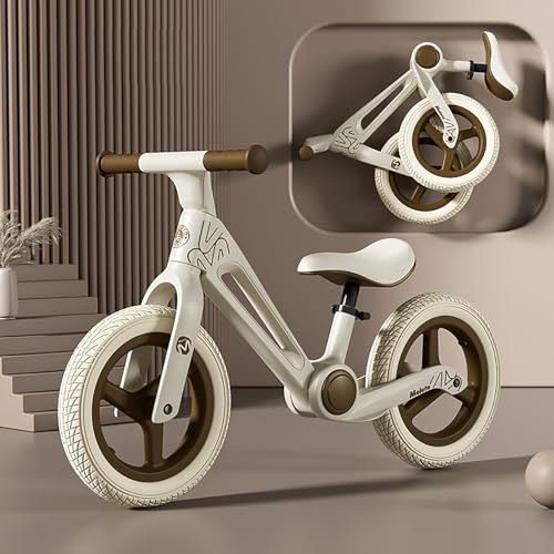 Herfair Laufrad ab 3 Jahre Kinderfahrrad Klappbar Balance Fahrrad Höhenverstellbar Ultraleicht 3.3 Kg Kinder Spielzeug Geschenke für Jungen Mädchen (Khaki) von Herfair