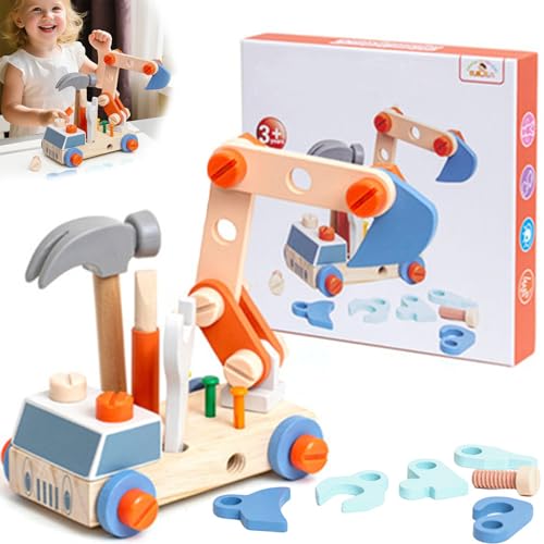 Herfair Montessori Spielzeug ab 4 Jahre, Holzspielzeug Auto, Kinder Werkzeugkoffer mit Schrauben Werkzeug, Lernspiele Geschenke von Herfair