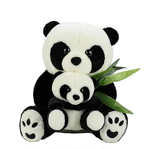Herfair Niedliche Panda Figuren,Mutter und Baby Panda Plüschtier,Bambusblatt-Panda-Puppe,Puppe Kinder (35cm) von Herfair