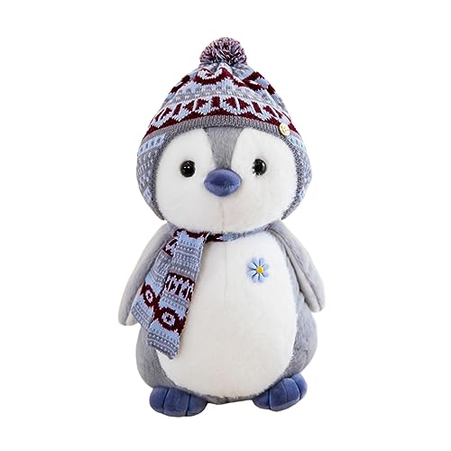 Herfair Pinguin Kuscheltier, Pinguin Plüschpuppe mit Kapuze, Pinguin Stofftier Schmusetier Geschenk (20cm,Grau) von Herfair