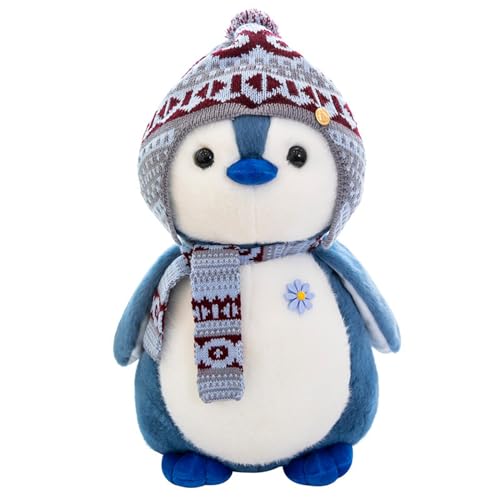 Herfair Pinguin Kuscheltier Mit Kapuze, Plüschpuppe Stofftier Schmusetier Geschenk (20cm, Blau) von Herfair