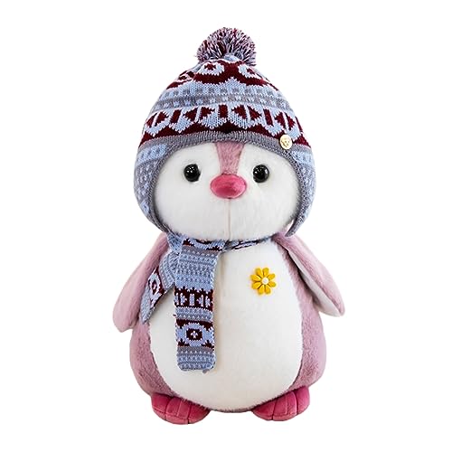 Herfair Pinguin Kuscheltier, Pinguin Plüschpuppe mit Kapuze, Pinguin Stofftier Schmusetier Geschenk (27cm,Rosa) von Herfair