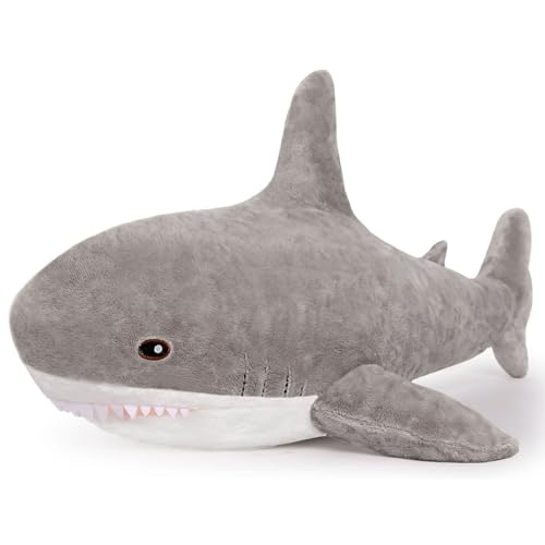 Herfair Plüschtier Wal Hai Großes Kuscheltier Weich Plüsch Spielzeug Umarmungskissen Tier Kissen Dekokissen Bequemes Schlafkissen für Kinder Erwachsene GeburtstagGeschenke (Grau,26cm) von Herfair
