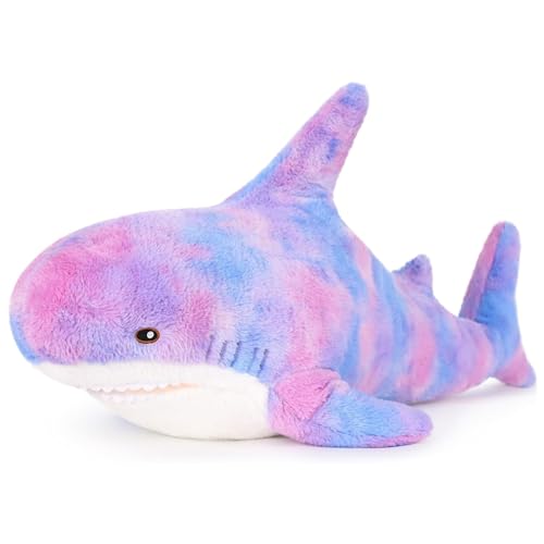 Herfair Plüschtier Wal Hai Großes Kuscheltier Weich Plüsch Spielzeug Umarmungskissen Tier Kissen Dekokissen Bequemes Schlafkissen für Kinder Erwachsene GeburtstagGeschenke (Regenbogen A,55cm) von Herfair