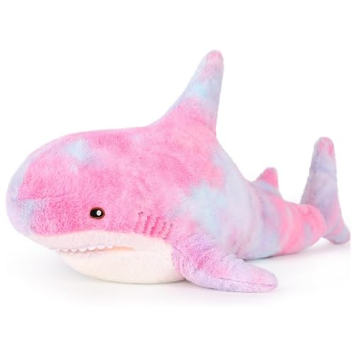 Herfair Plüschtier Wal Hai Großes Kuscheltier Weich Plüsch Spielzeug Umarmungskissen Tier Kissen Dekokissen Bequemes Schlafkissen für Kinder Erwachsene GeburtstagGeschenke (Regenbogen B,26cm) von Herfair