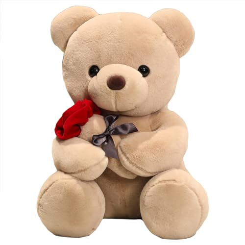 Herfair Teddybär, Plüsch-Bär, superweich Teddybär mit Rose, Kuscheltier Stofftier Geschenk (Braun,45cm) von Herfair