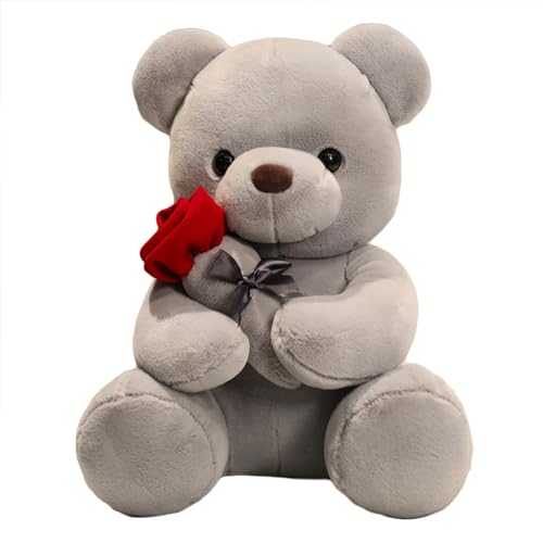 Herfair Teddybär, Plüsch-Bär, superweich Teddybär mit Rose, Kuscheltier Stofftier Geschenk (Grau,23cm) von Herfair