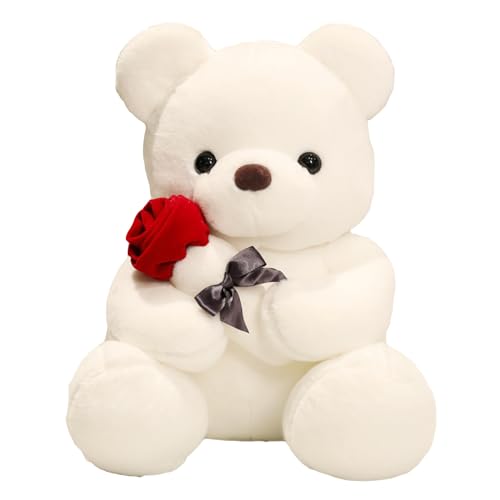 Herfair Teddybär, Plüsch-Bär, superweich Teddybär mit Rose, Kuscheltier Stofftier Geschenk (Weiß,23cm) von Herfair