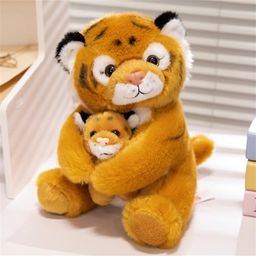 Herfair Tiger Kuscheltier, Niedlich Tiger Mama und Baby Plüschtier, Kawaii Deko Plushie Puppen, Stofftier Geschenk für Kinder (B) von Herfair