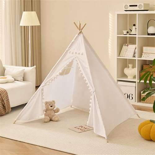 Herfair Tipi Zelt für Kinder, Kinderzelt Indoor mit Filzkugel, Bunt Spielhaus Polyester Spielhaus, Zelt Kinderzimmer Deko Geschenke, 130×120×120 cm (A) von Herfair