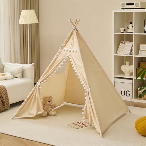 Herfair Tipi Zelt für Kinder, Kinderzelt Indoor mit Filzkugel, Bunt Spielhaus Polyester Spielhaus, Zelt Kinderzimmer Deko Geschenke, 130×120×120 cm (H) von Herfair